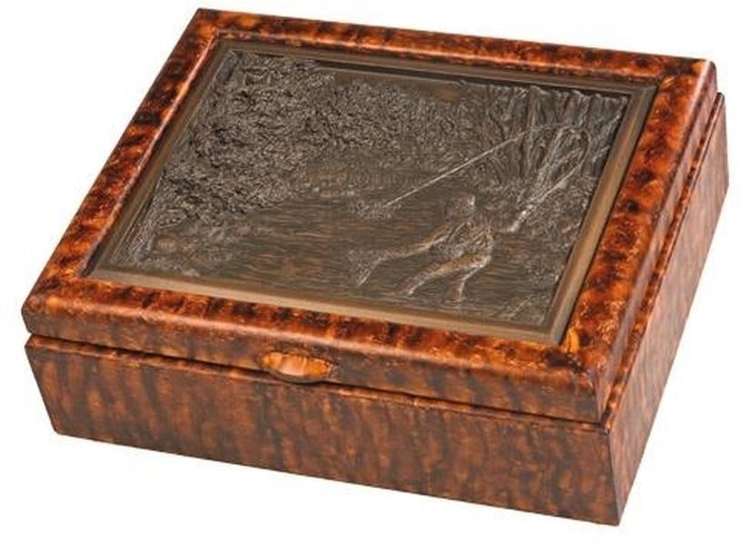 Lodge-Style Fisherman Box Hand-Cast Resin Green Finish: Lodge-Style Fisherman Box Hand-Cast Resin Green Finish This item is made at time of order. Please allow 42 to 70 days for production. This Lodge-Style Fisherman Box is an exquisite piece designed to e