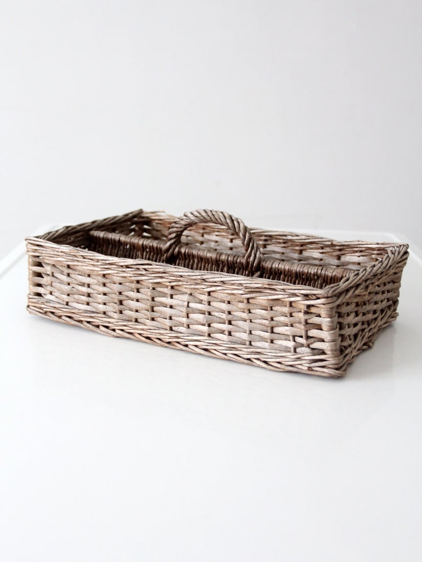 Natural Wicker Double Compartment Basket with Center Handle (1 of 14)