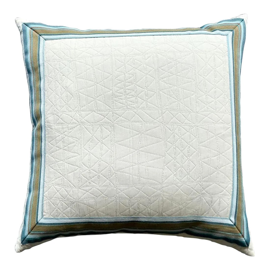 Hollywood Regency Blue and Brown Striped Accent Pillow 23" Square: Hollywood Regency Blue and Brown Striped Accent Pillow 23" Square This vintage Hollywood Regency throw pillow features a subtly quilted, light-toned center bordered by meticulously crafted stripes in 