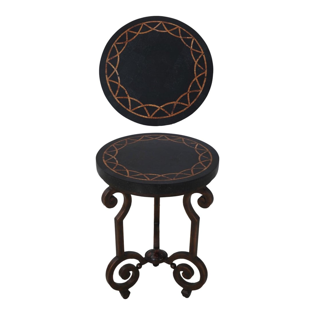 Black Marble Inlay Side Table with Cast Iron Base (1 of 10)