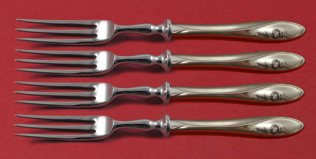 Towle Sculptured Rose 4-Piece Sterling Silver Fruit Fork Set 6 Inch (1 of 2)
