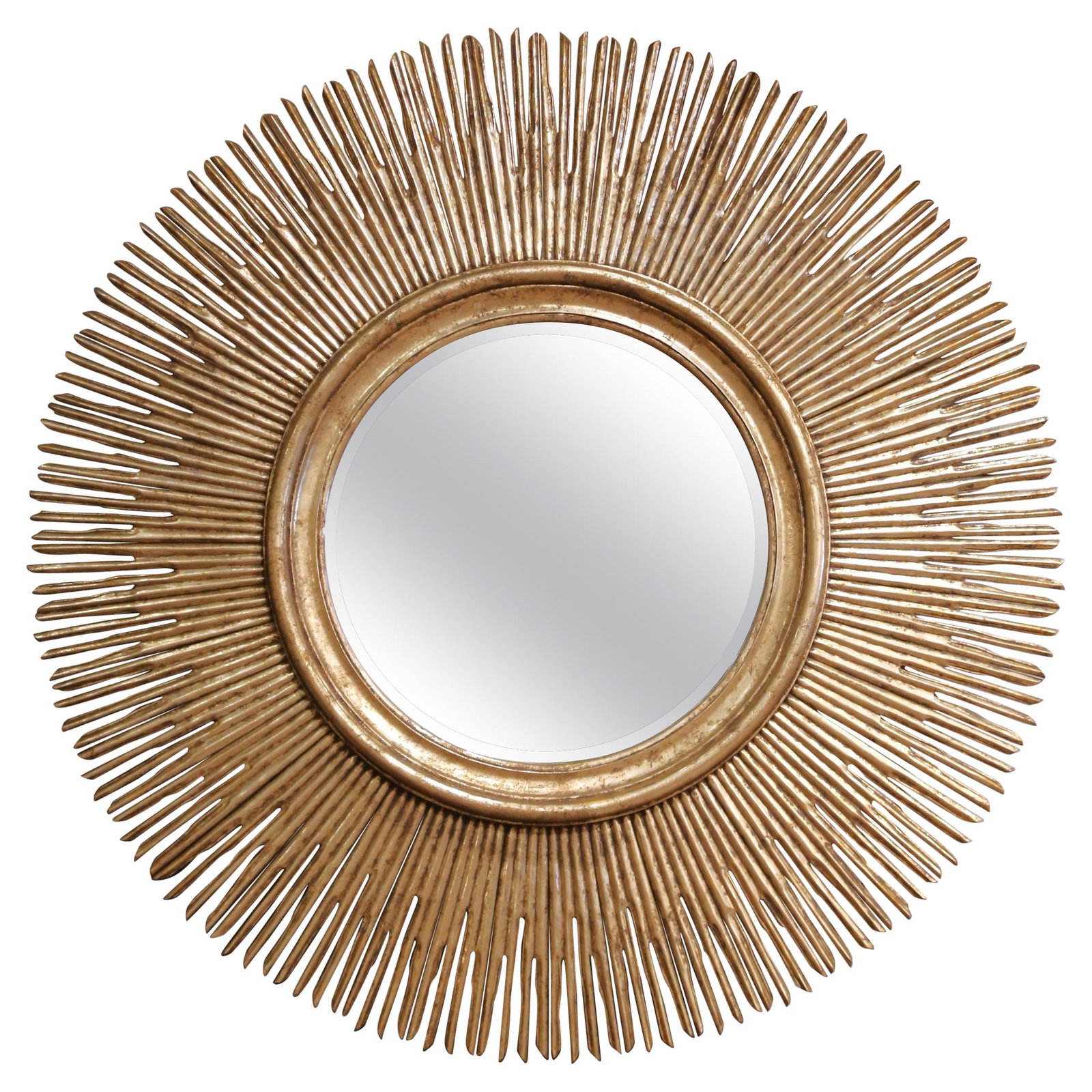 Vintage Italian Gilt Wood Sunburst Wall Mirror 59in Beveled Glass (1 of 7)