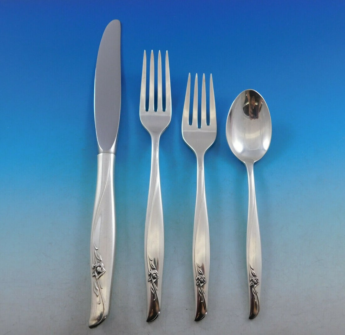 53 Piece Gorham Sea Rose Sterling Silver Flatware Service for 12 (1 of 9)