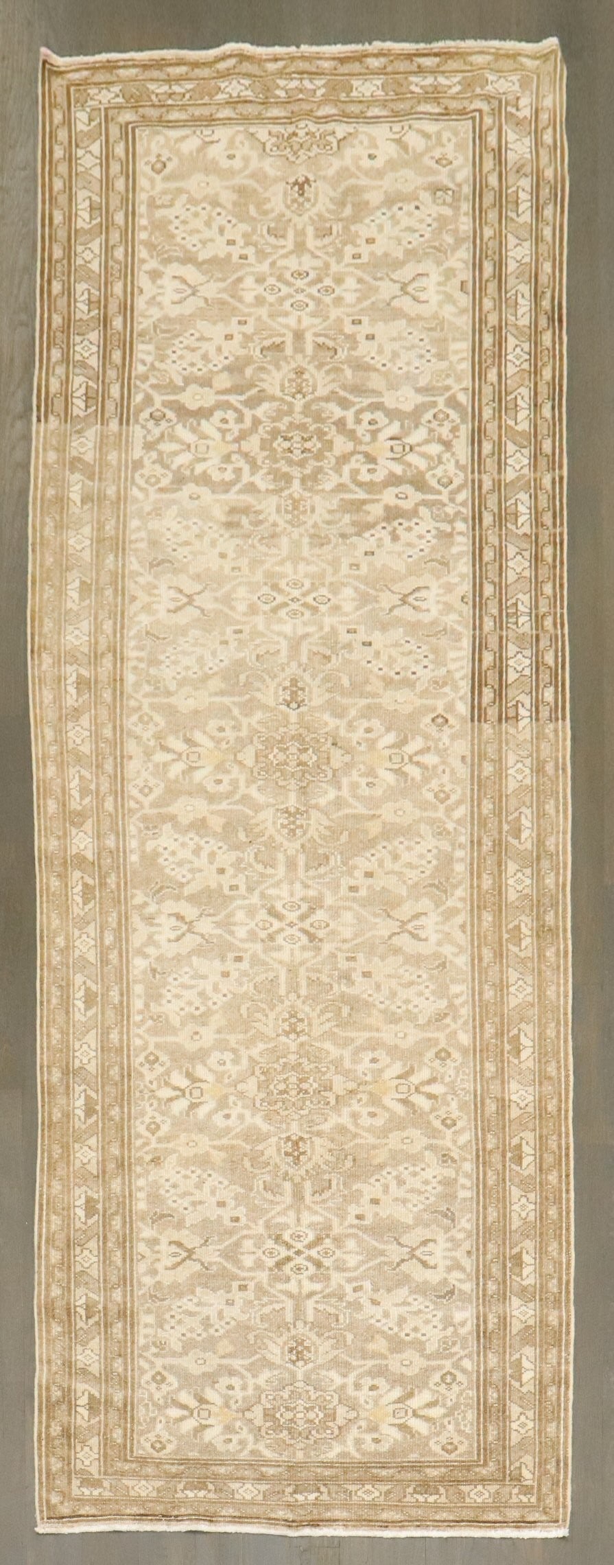 3' 6" x 9' 7" Malayer Persian runner in neutral tones: 3' 6" x 9' 7" Malayer Persian runner in neutral tones Mid 20th century Persian Malayer runner in a neutral color palette. This pre-owned rug offers a classic runner format with traditional Persian cra