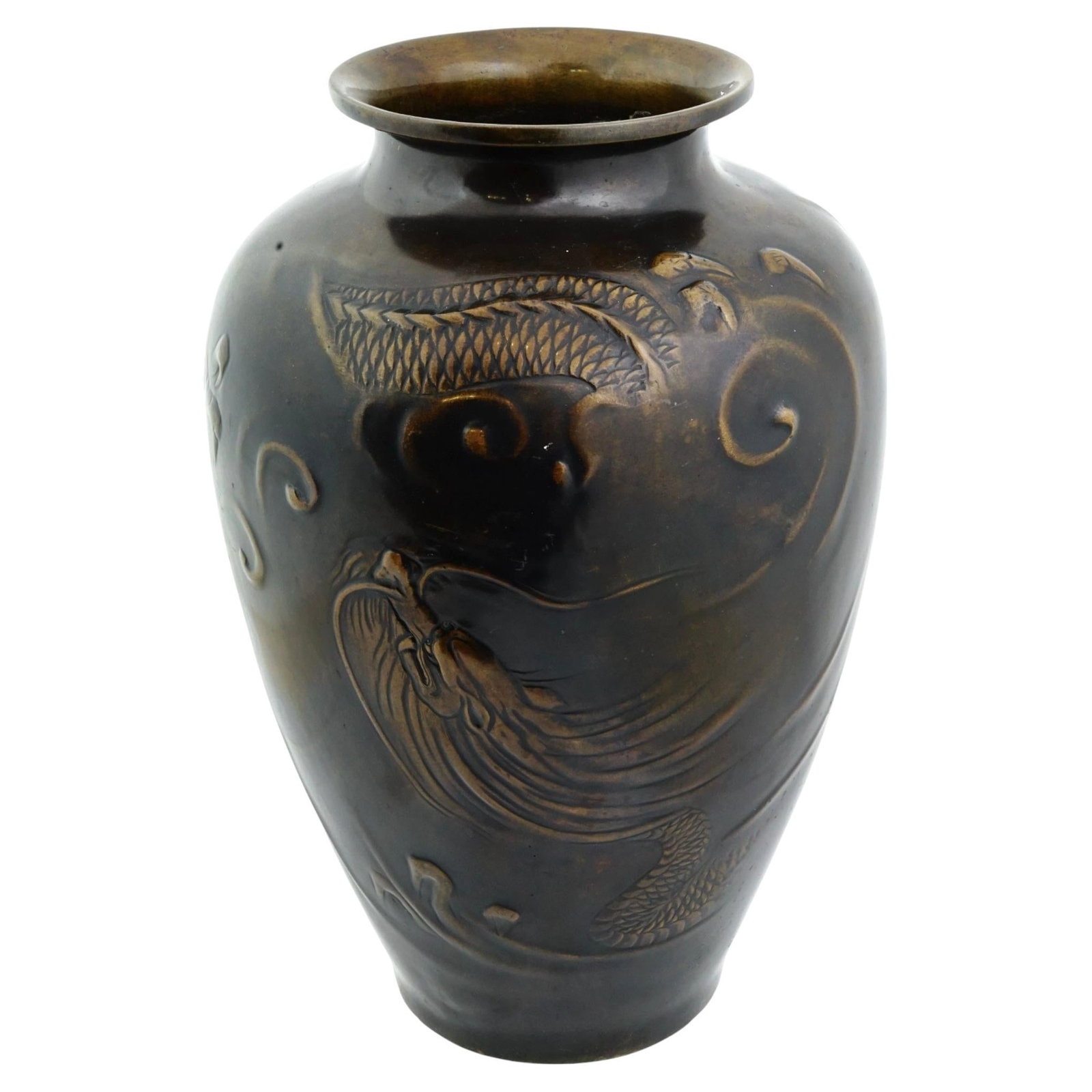 Meiji Japanese Bronze Dragon Vase with Patina 18 in Signed (1 of 9)