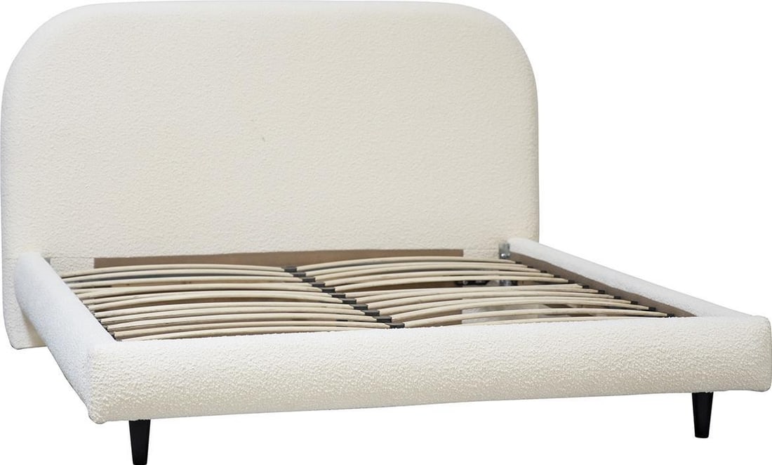 Marlene Queen Bed Boucle Upholstery Black Pine Legs Transitional Style (1 of 7)