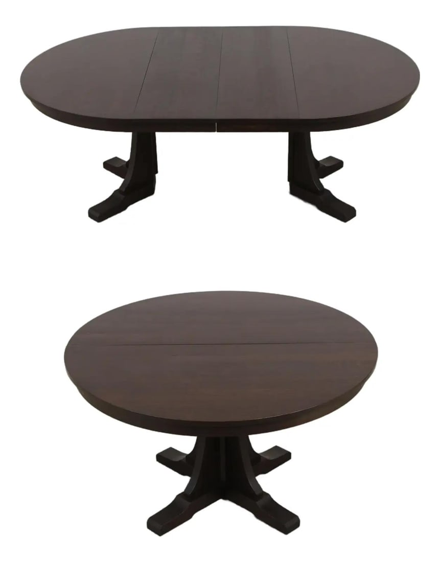 Stickley Oak Arts Crafts Round Dining Table 2 Leaves (1 of 10)