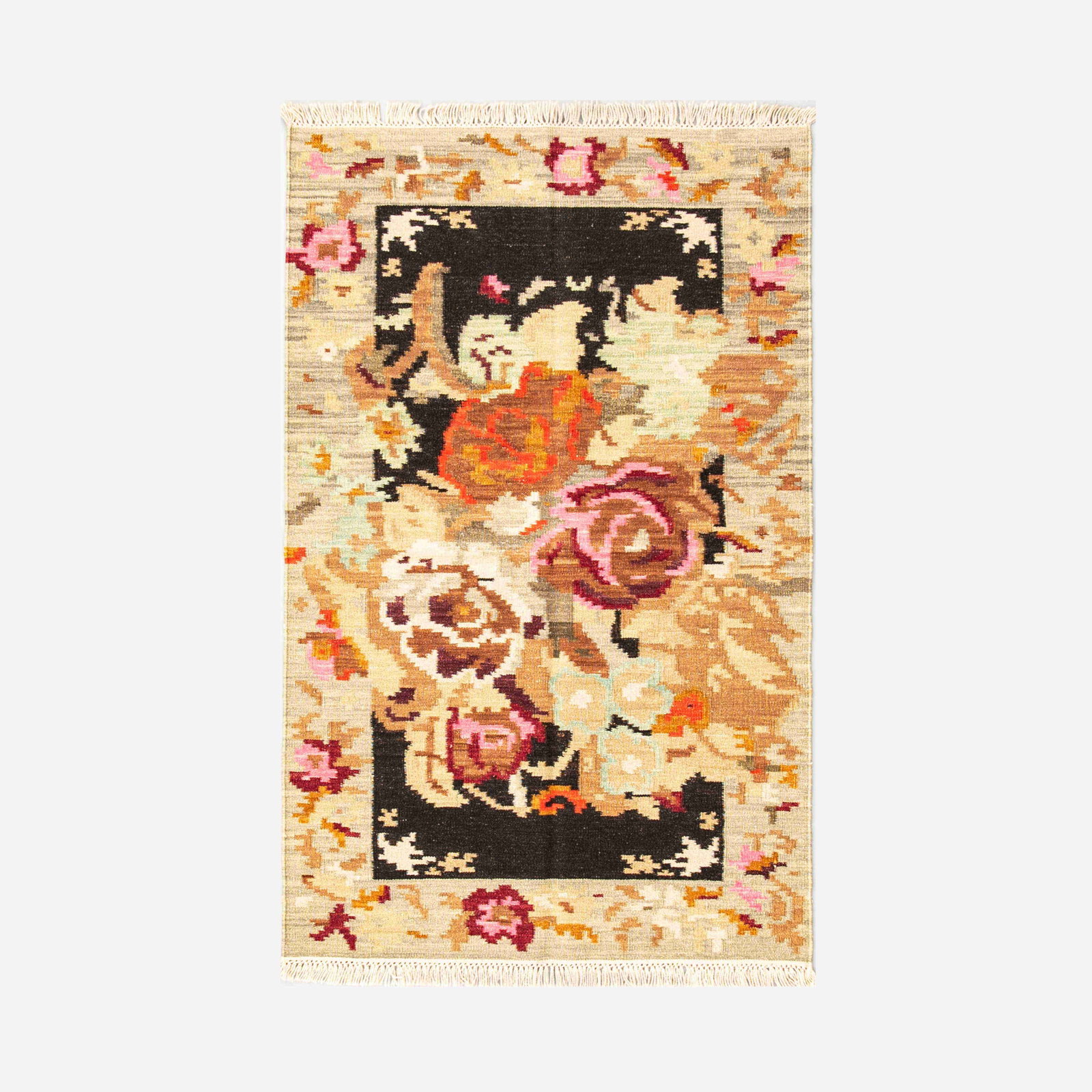 Handmade Karabag Wool Kilim Rug 37.4x59.8 Floral Design: Handmade Karabag Wool Kilim Rug 37.4x59.8 Floral Design Discover the beauty of this Authentic Handmade Karabag Kilim, crafted from high-quality wool on wool. Originating from Karabag, this stunning pi