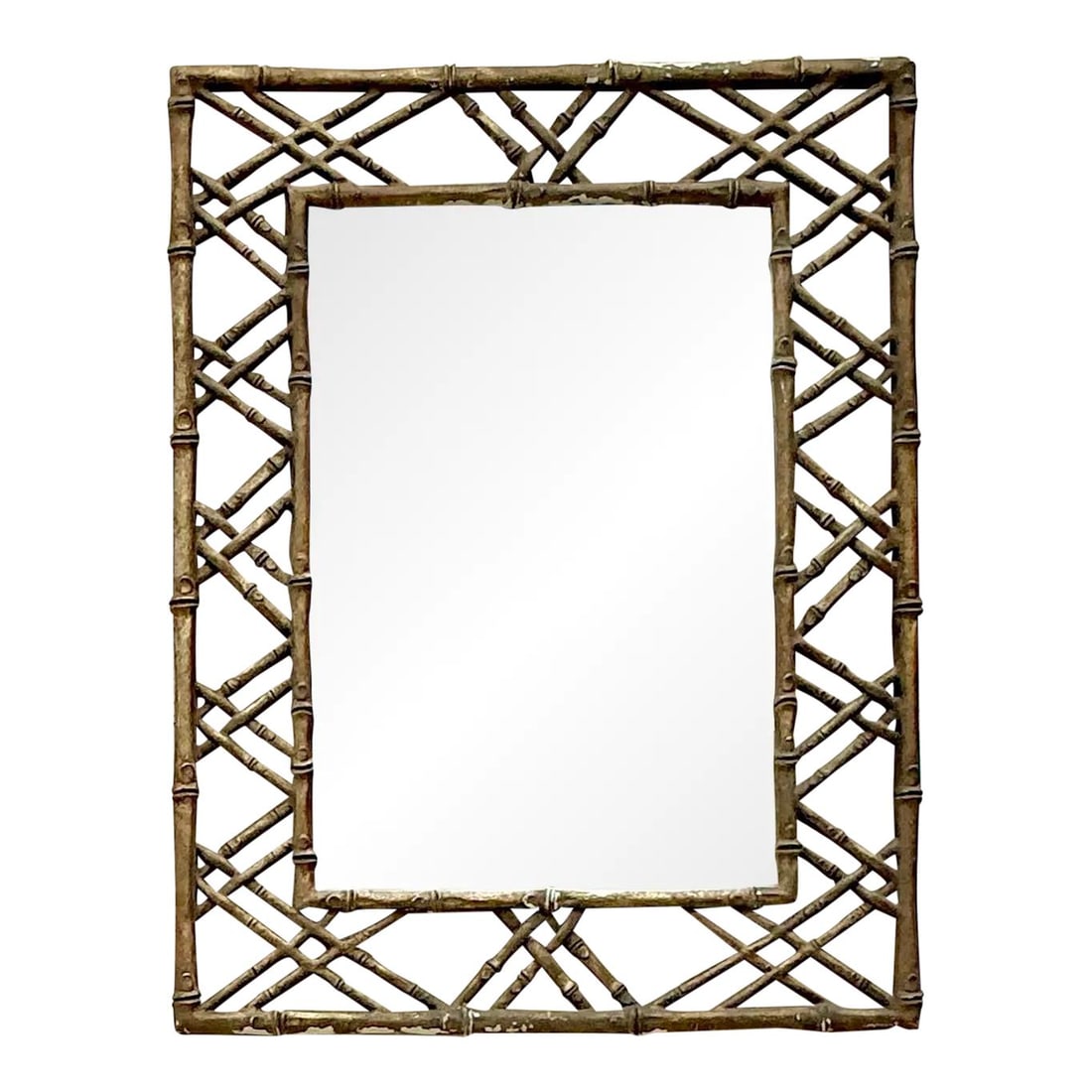 Vintage Coastal Bamboo Trellis Mirror with Brass Finish (1 of 7)