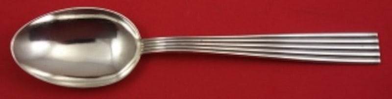 Buccellati Tiber sterling silver dinner spoon Italian 7 7/8": Buccellati Tiber sterling silver dinner spoon Italian 7 7/8" Sterling silver dinner spoon in the Tiber pattern by Buccellati. Made in Italy, this pre-owned spoon is not monogrammed and is described as