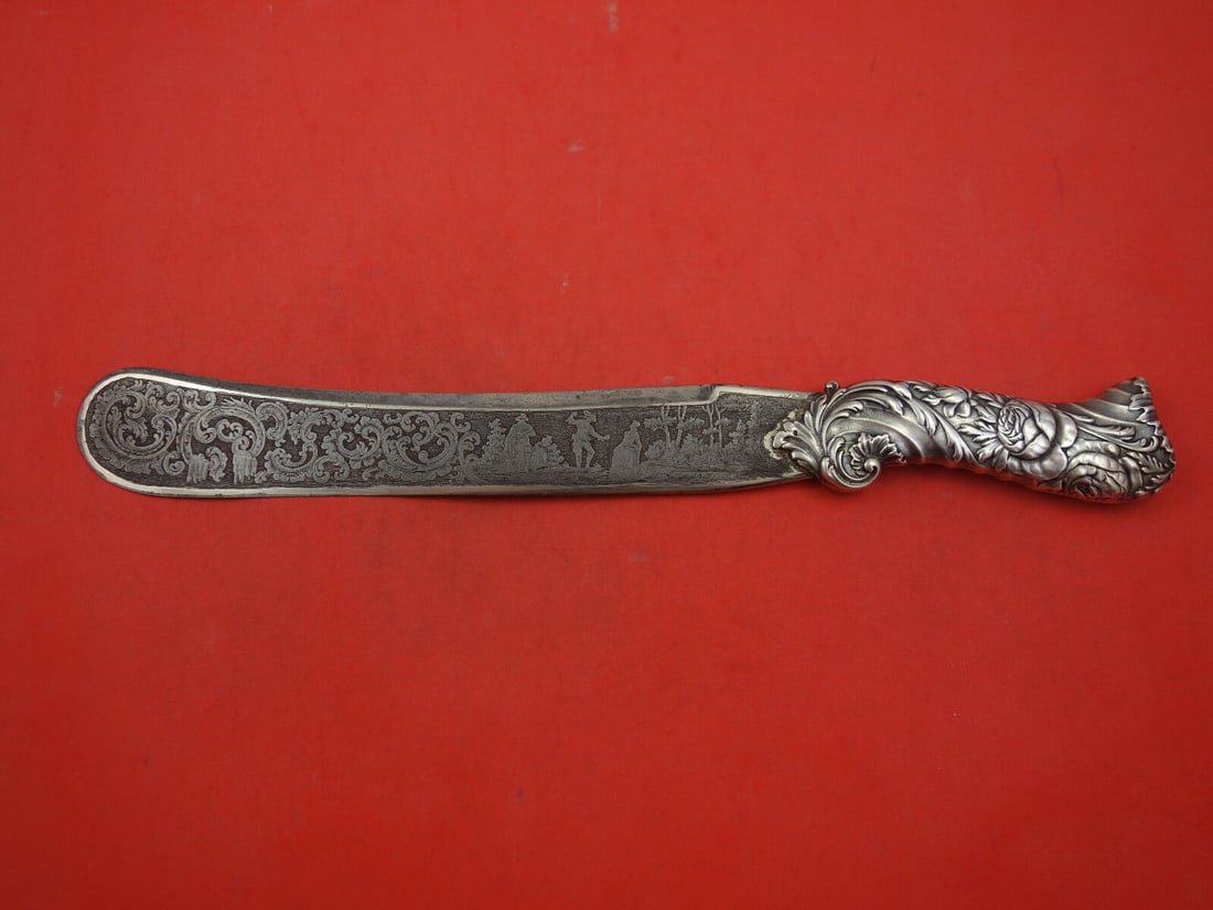 Tiffany & Co Sterling Silver Large Paper Knife 11 1/2" Acid Etched Blade Floral Design: Tiffany & Co Sterling Silver Large Paper Knife 11 1/2" Acid Etched Blade Floral Design This exquisite Tiffany & Co. sterling silver paper knife features a large 11 1/2" design with a beautifully acid-