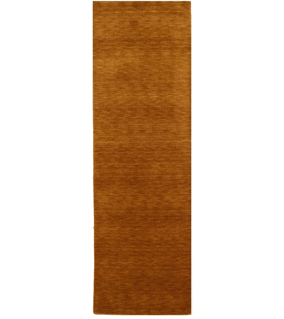 Modern 2'6 x 7'11 Orange Hand-Loomed Wool Runner Rug: Modern 2'6 x 7'11 Orange Hand-Loomed Wool Runner Rug This exquisite hand-loomed Gabbeh wool runner rug features a vibrant orange solid design, perfect for adding a touch of modern elegance to your spa
