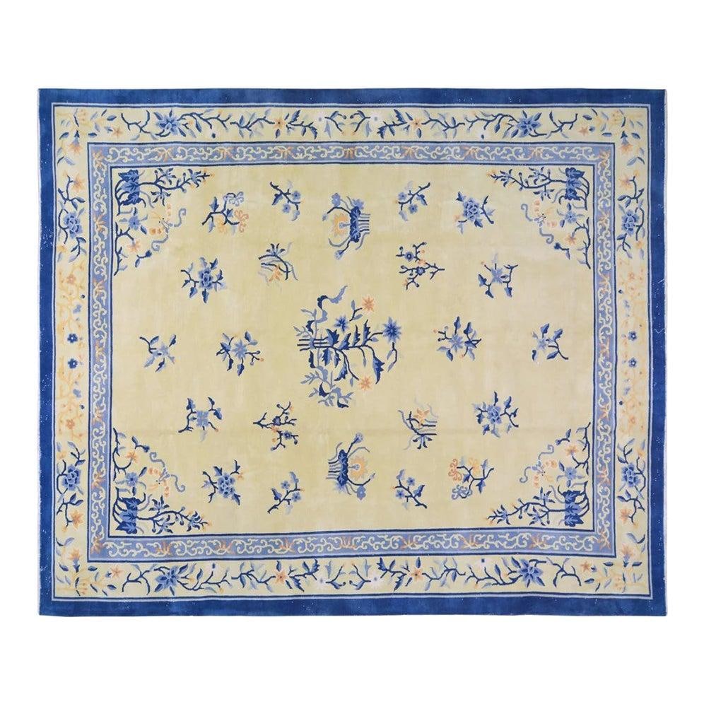 Hand Knotted Wool Chinese Art Deco Rug 11'6" x 14' Gold: Hand Knotted Wool Chinese Art Deco Rug 11'6" x 14' Gold This vintage Chinese Art Deco rug is hand-knotted from wool using traditional rug-making techniques. Combining classic artistry with a contempor