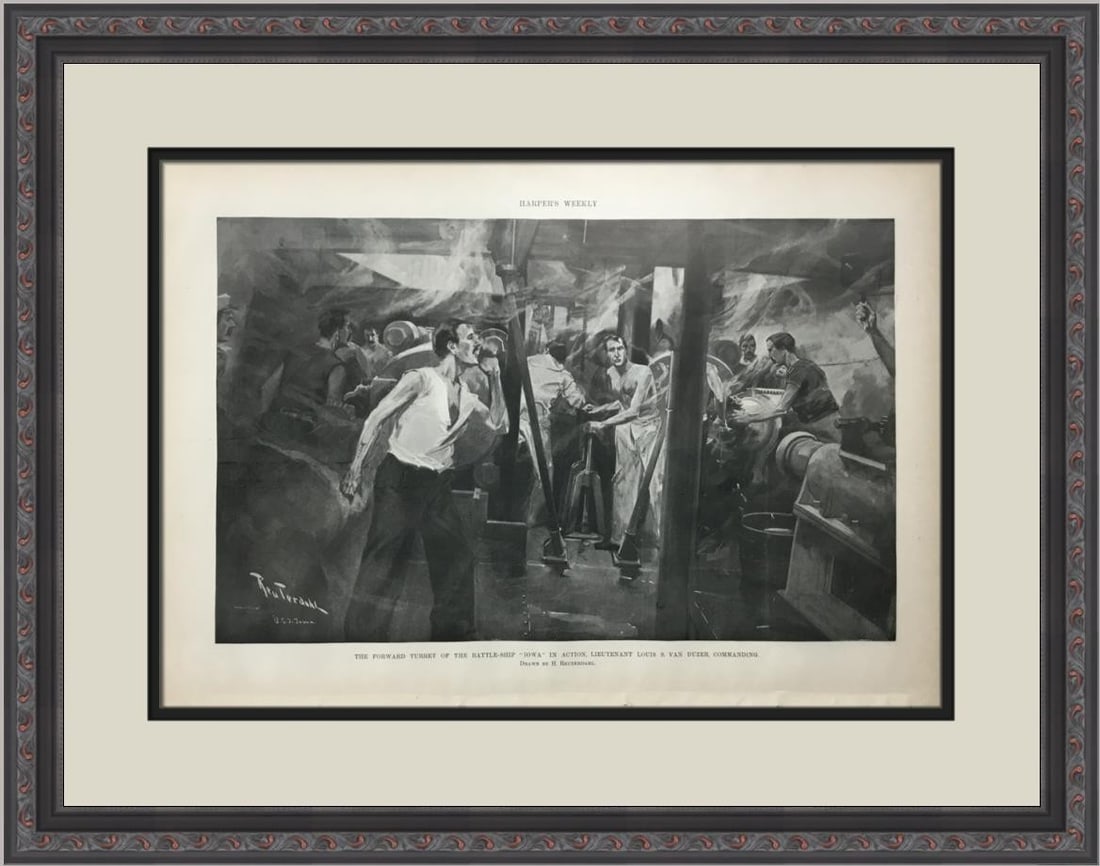 Framed Harper's Weekly USS Iowa turret illustration (1 of 2)