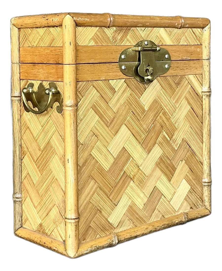 Vintage Boho Rattan Lidded Storage Box with Brass Latch (1 of 10)