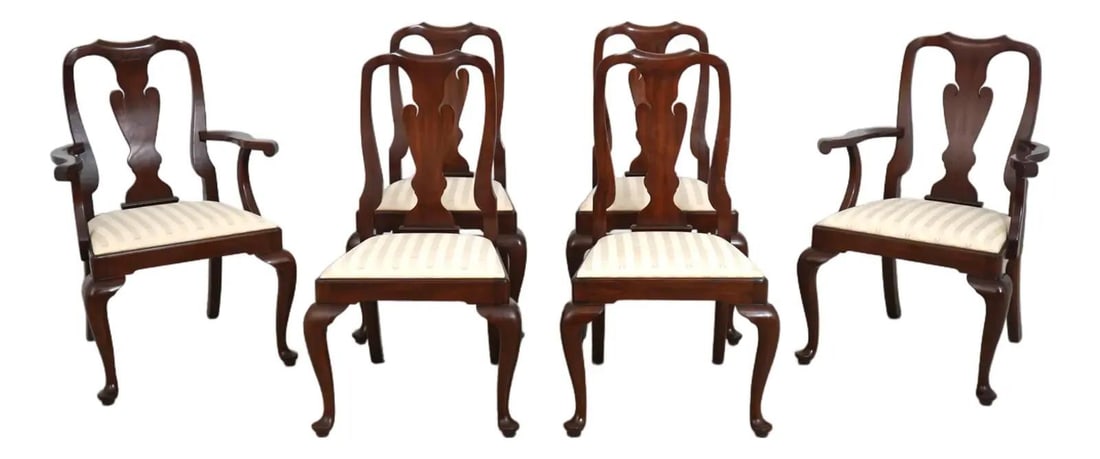 6 Henkel Harris mahogany dining chairs Queen Anne style Set of 6 (1 of 10)