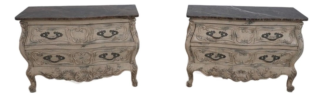 Set of Two Marble Top French Style Painted Chests with Bombe Sides (1 of 10)