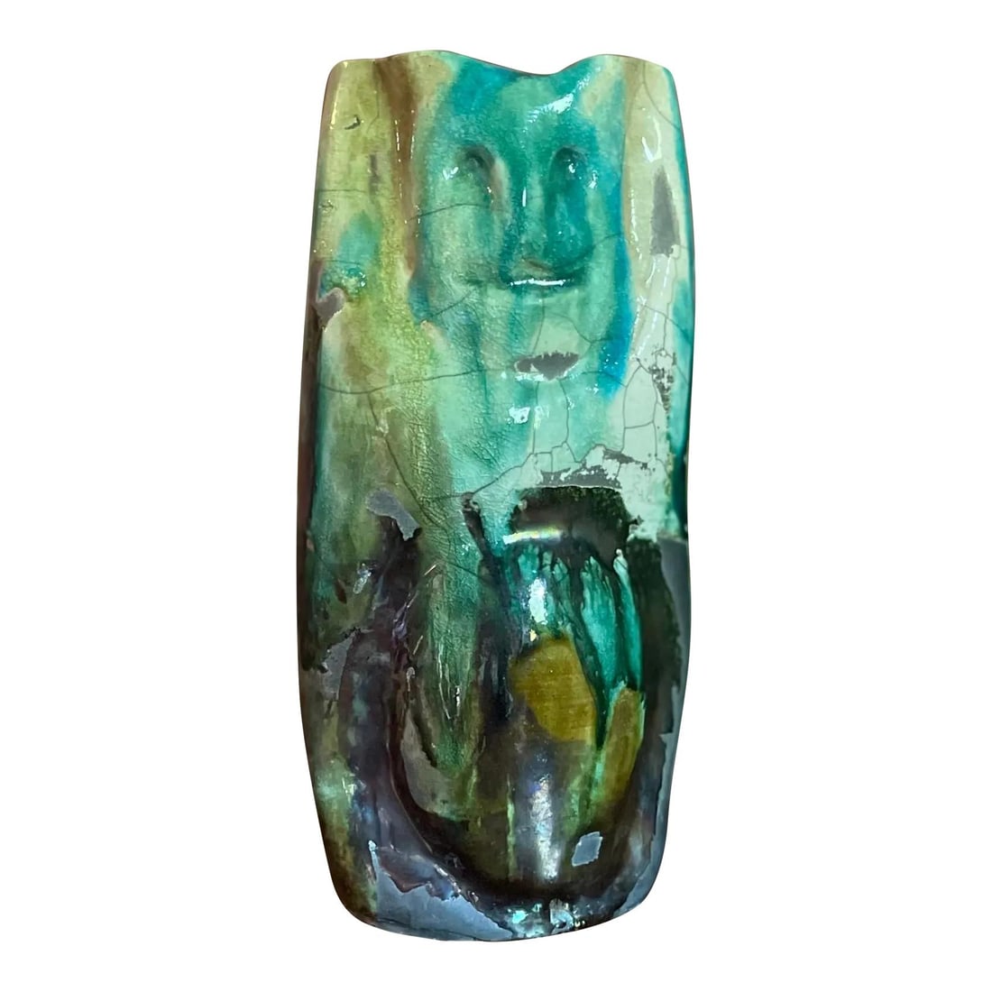 Original Green Drip Glaze Pottery with Facial Expressions 4x4x9.5 (1 of 6)