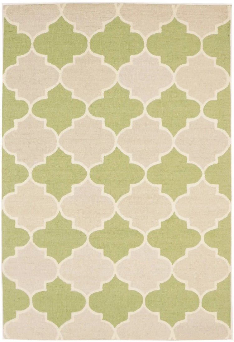 Hand-Tufted Wool Area Rug Lime Green Trellis Pattern 5'0 x 8'0 Modern: Hand-Tufted Wool Area Rug Lime Green Trellis Pattern 5'0 x 8'0 Modern This plush area rug features a modern lime green trellis design, hand-tufted from wool. With a high pile and a soft, comfortable f