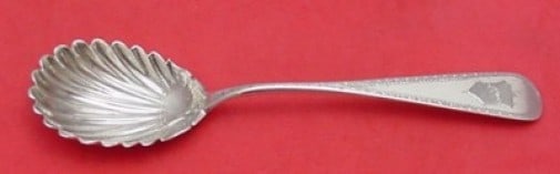 Coin Silver Preserve Spoon with Shell Design by Bailey & Co 7 3/8 Inch (1 of 1)