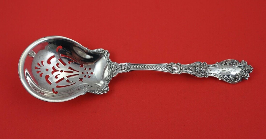 Gorham Henry II Sterling Silver Ice Spoon 9.25 Inch Monogrammed: Gorham Henry II Sterling Silver Ice Spoon 9.25 Inch Monogrammed This exquisite serving spoon is part of the Henry II pattern by Gorham, crafted from high-quality sterling silver. Measuring 9 1/4 inche