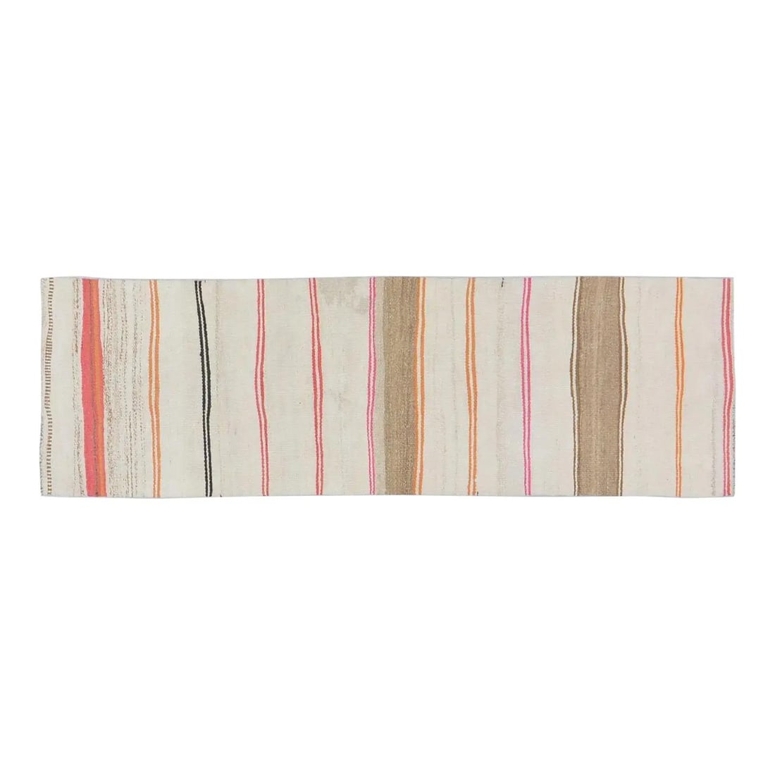 Turkish Anatolian Wool Kilim Rug 2'3" X 7'2": Turkish Anatolian Wool Kilim Rug 2'3" X 7'2" This vintage Turkish Anatolian kilim rug is hand woven from wool, featuring natural colors and a soft texture. The rug displays an antique white hue and sh