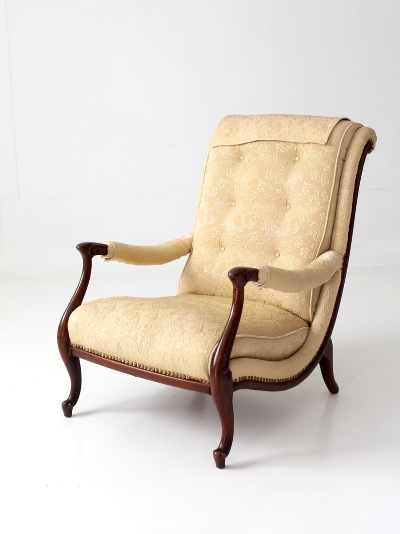 Louis XV Style Damask Accent Chair with Carved Wood Frame (1 of 18)