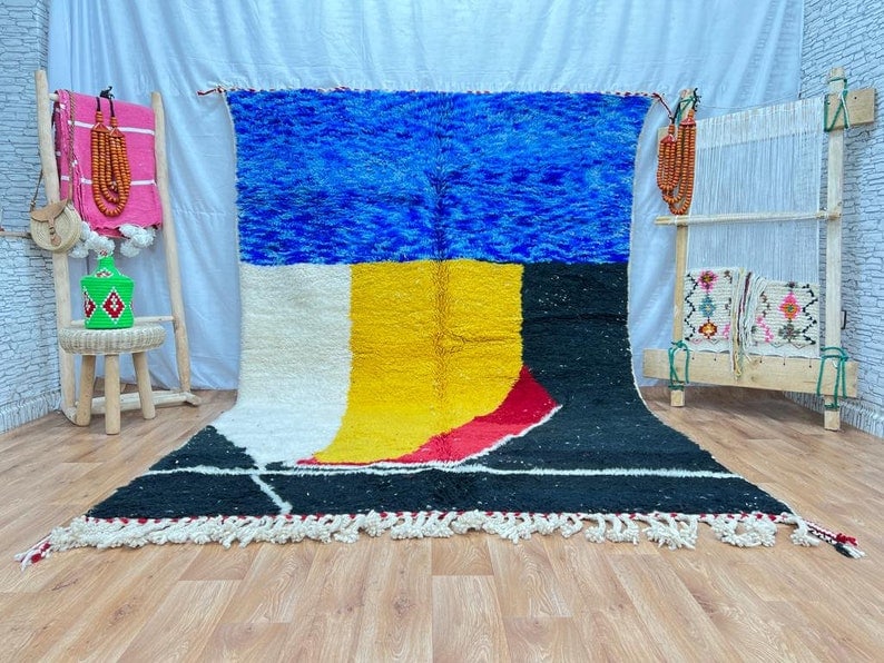 Authentic Handwoven Colorful Rug from Morocco 100% Wool: Authentic Handwoven Colorful Rug from Morocco 100% Wool Discover the beauty of this Authentic Soft Colorful Rug, handwoven in the Atlas Mountains by skilled Berber women weavers. Crafted using traditi