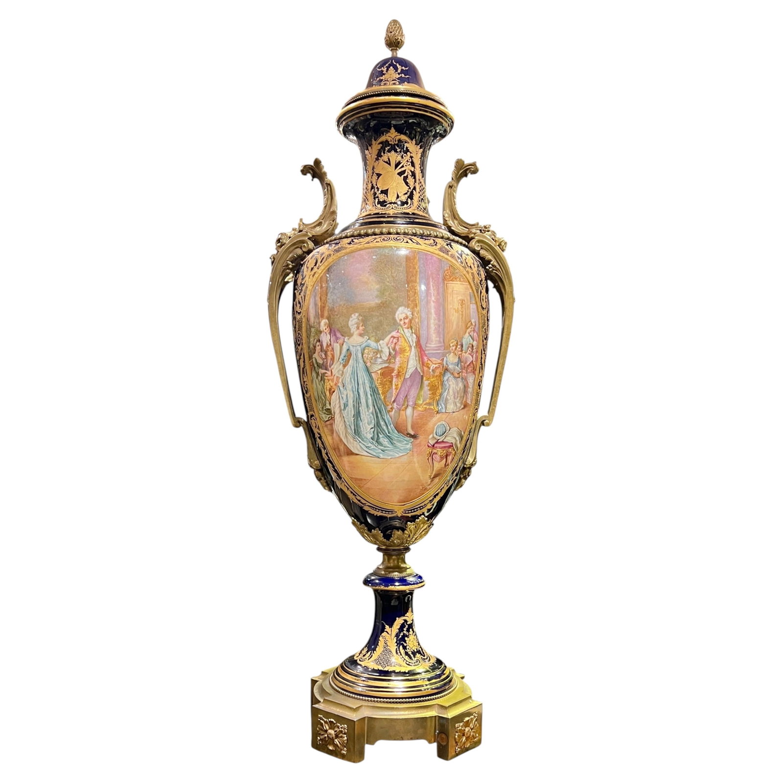 53 Inch French Sevres Style Porcelain Vase with Gilt Bronze Mounts (1 of 16)