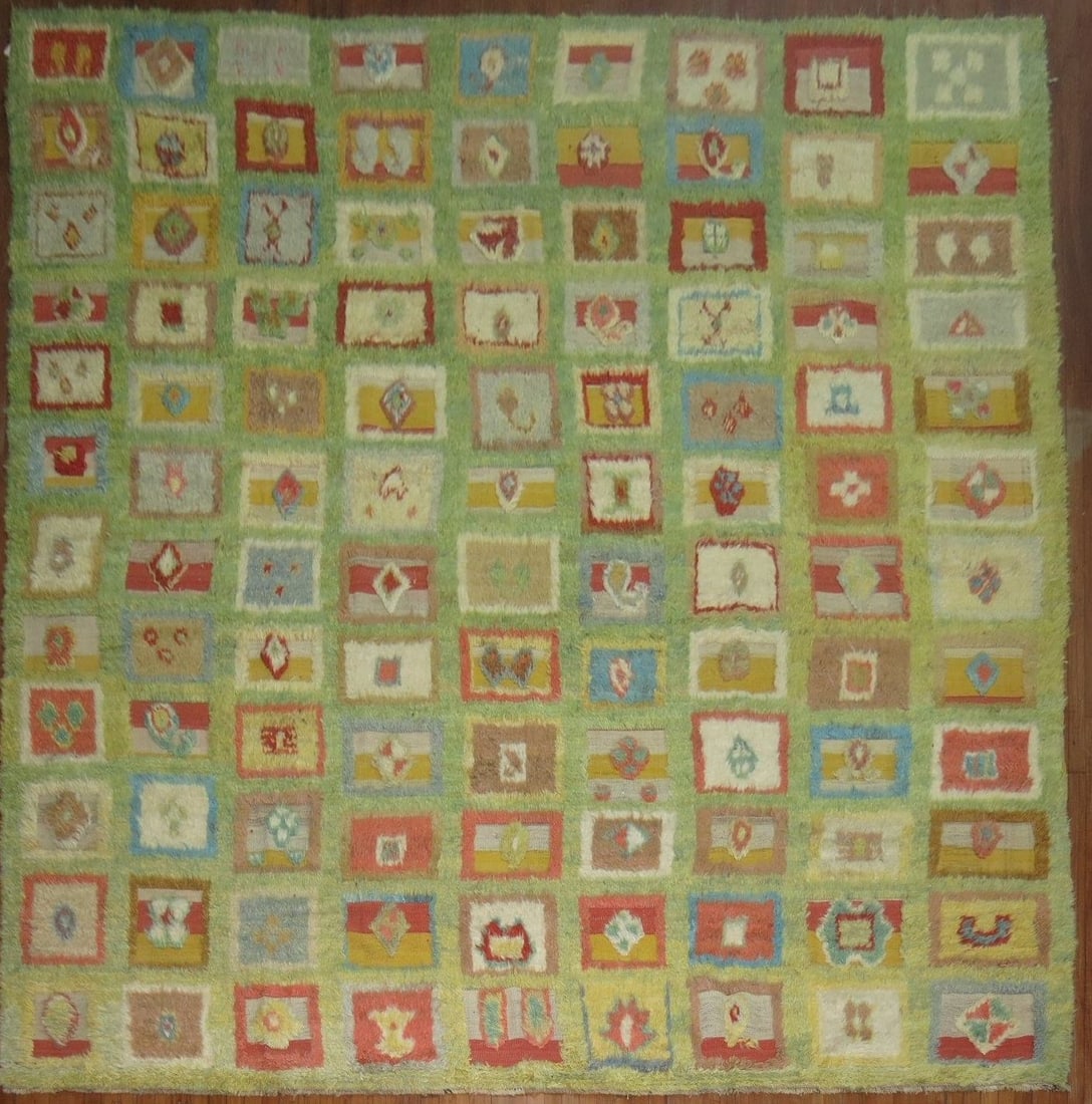 11' 9" x 13' 4" Square Room Tulu Rug Vintage Inspired: 11' 9" x 13' 4" Square Room Tulu Rug Vintage Inspired One-of-a-kind vintage inspired Tulu rug with a square room-size format. Pre-owned condition. Specifications Type: Tulu Category: Room, Square Dime