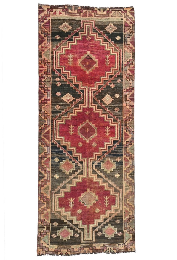 Hand Knotted Wool Vintage Tribal Runner Rug 3'8 x 8'5 (1 of 13)