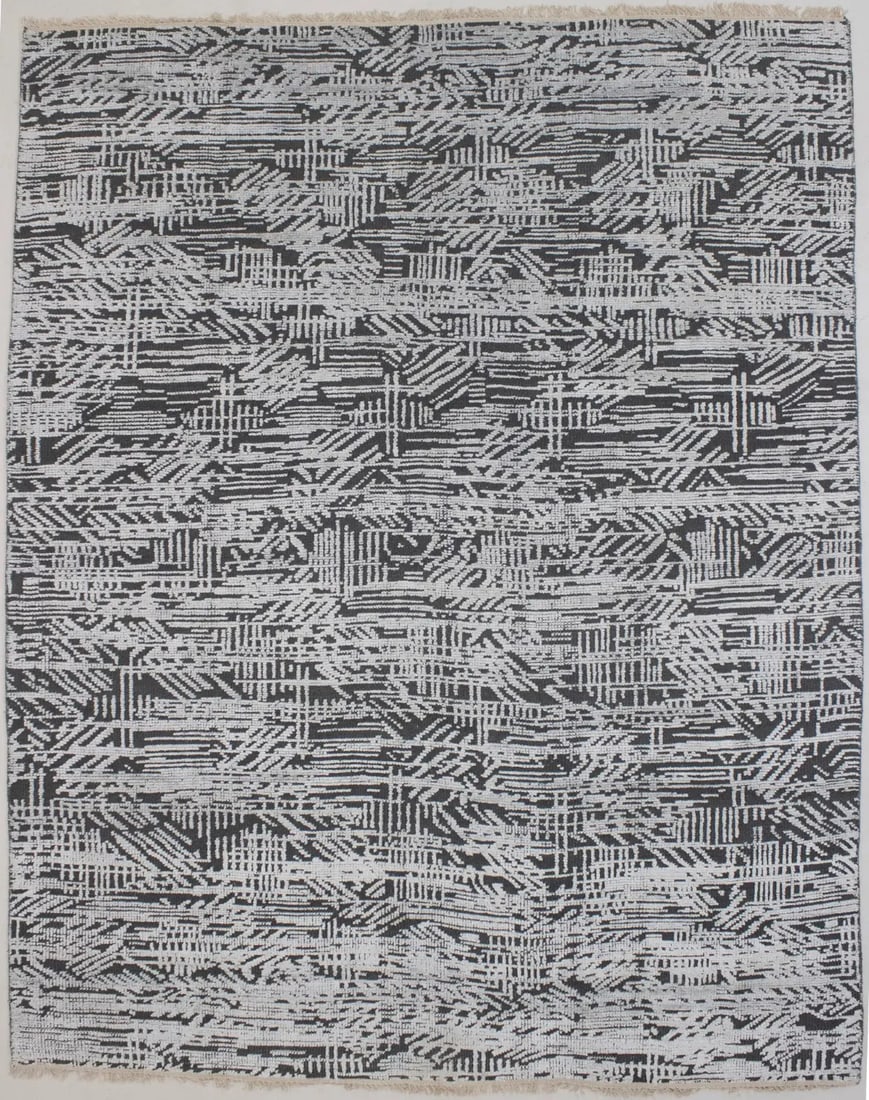 Modern Hand-Carved Wool Area Rug 7'10 x 9'9 Dark Grey Floral Pattern: Modern Hand-Carved Wool Area Rug 7'10 x 9'9 Dark Grey Floral Pattern This hand-carved area rug features a modern Oriental design with a dark grey color palette. Crafted from wool using a knotted produ
