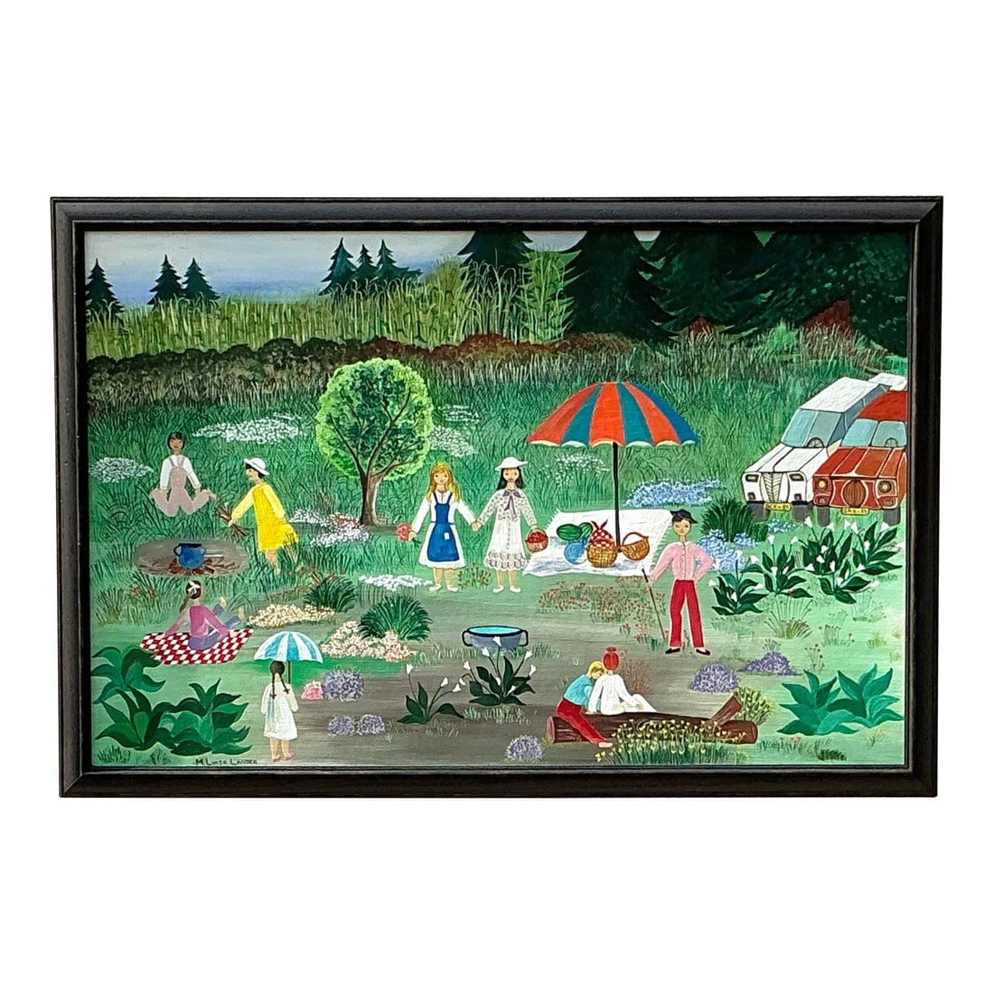 Vintage Boho Primitive Oil Painting 32 x 21.75 Green Canvas (1 of 7)
