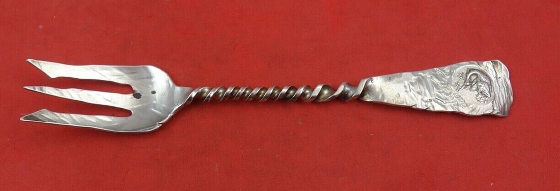 Gorham Hamburg Sterling Silver Salad Fork 3-Tine with Stork 6 1/8 inches: Gorham Hamburg Sterling Silver Salad Fork 3-Tine with Stork 6 1/8 inches This exquisite salad fork features a classic 3-tine design and is crafted from high-quality sterling silver. Made by Gorham in 