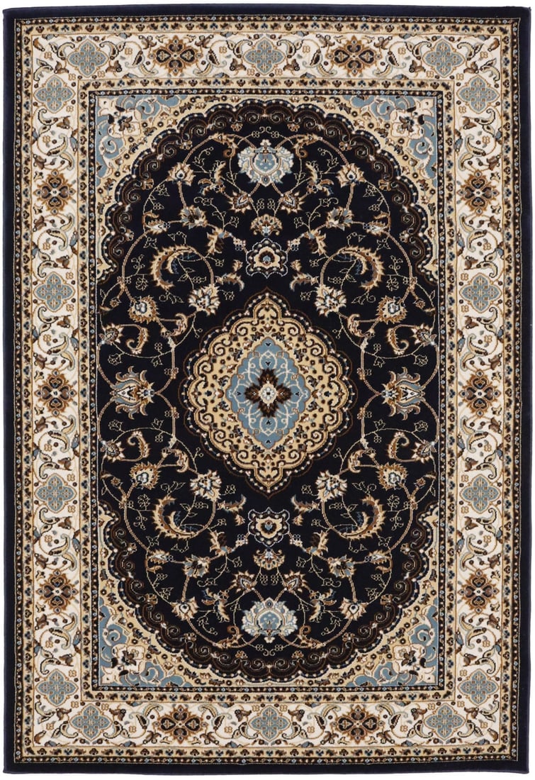 4'2 x 6'1 Machine-Made Polypropylene Floral Navy Area Rug: 4'2 x 6'1 Machine-Made Polypropylene Floral Navy Area Rug This vintage style area rug features a navy floral oriental design, crafted using a machine-made knotted technique from polypropylene. The rug