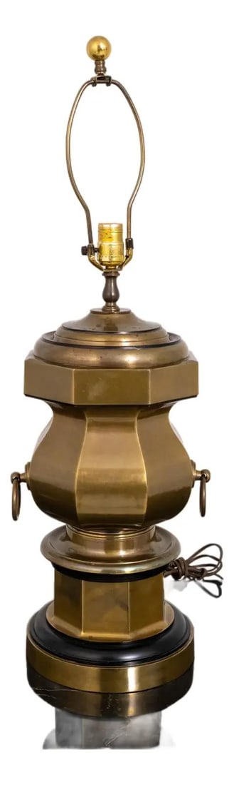 Vintage Brass Table Lamp with Octagonal Body and Ring Handles (1 of 10)