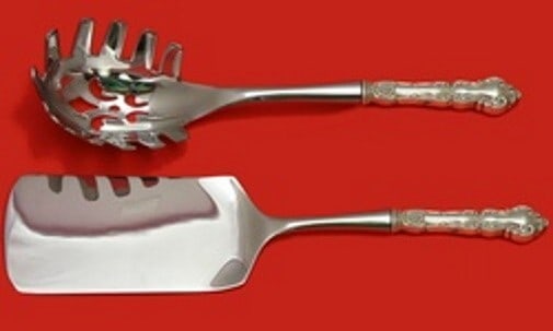 Wallace Meadow Rose Sterling Silver 2pc Serving Set Custom Italian: Wallace Meadow Rose Sterling Silver 2pc Serving Set Custom Italian This exquisite 2-piece serving set from the Meadow Rose pattern by Wallace is crafted from sterling silver with custom-made hollow ha
