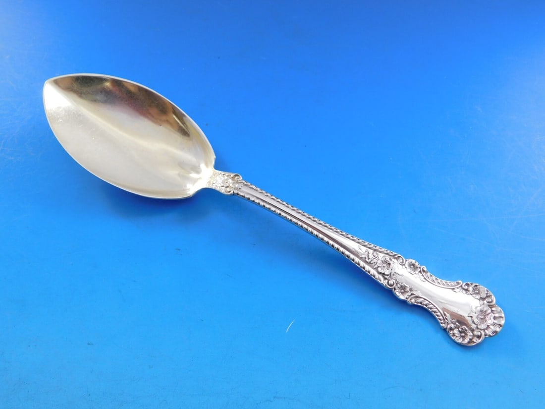 Gorham Cambridge Sterling Silver Preserve Spoon Gold Washed 7 1/8 Pointed Bowl: Gorham Cambridge Sterling Silver Preserve Spoon Gold Washed 7 1/8 Pointed Bowl A Cambridge by Gorham sterling silver preserve spoon with a lightly gold-washed pointed fluted bowl. It is not monogramme