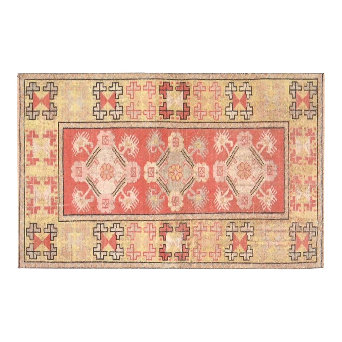 Orange Turkish Anatolian Wool Hand Knotted Rug 2'6x4: Orange Turkish Anatolian Wool Hand Knotted Rug 2'6x4 This vintage Turkish Anatolian rug is hand-knotted from wool using traditional rug-making techniques. It features a rich orange color and a soft, t