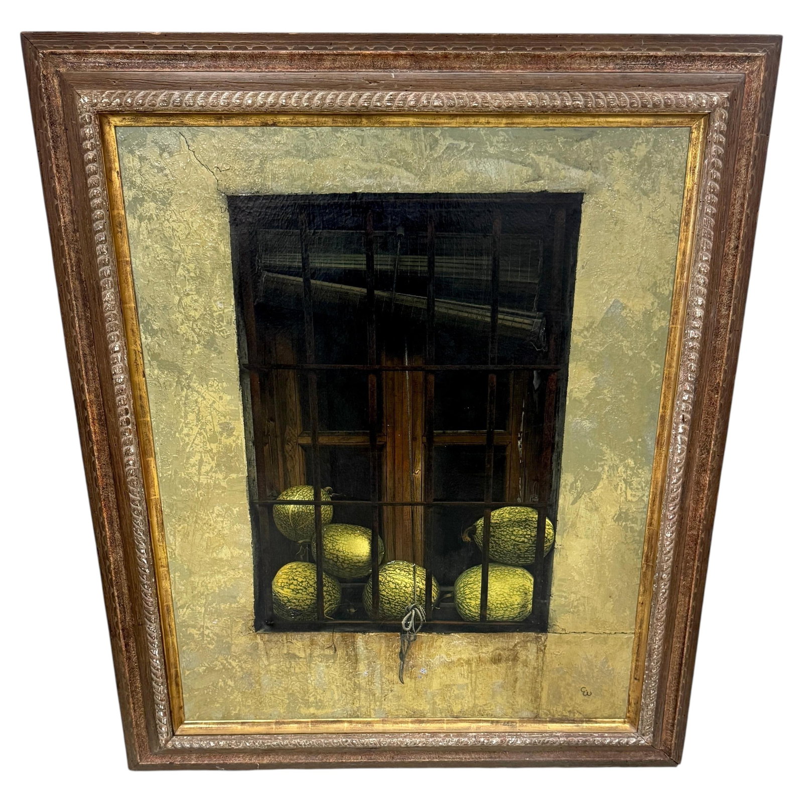 Chuck Wood trompe l'oeil melon still life in barn window (1 of 11)