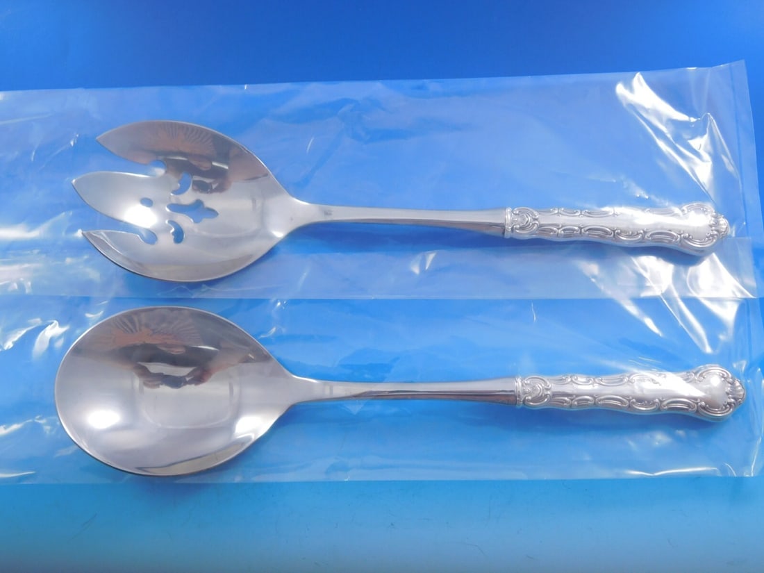 Gorham Strasbourg Sterling Silver Salad Servers Pierced 2 Piece Set 10 7/8": Gorham Strasbourg Sterling Silver Salad Servers Pierced 2 Piece Set 10 7/8" Gorham Strasbourg sterling silver pierced salad serving set with hollow handles and stainless implements. Custom made in the