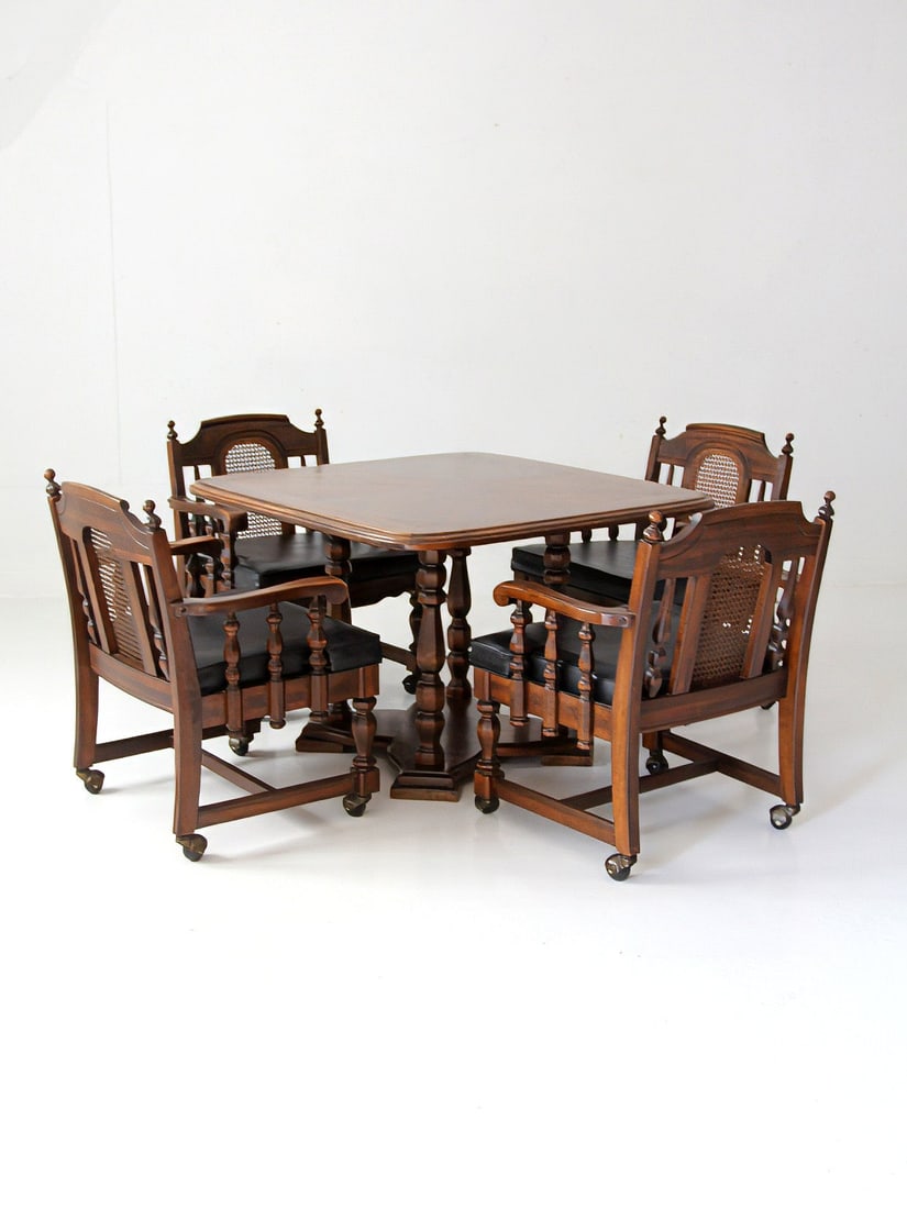5 Piece Colonial Revival Game Set Table with 4 Cane Back Armchairs (1 of 18)