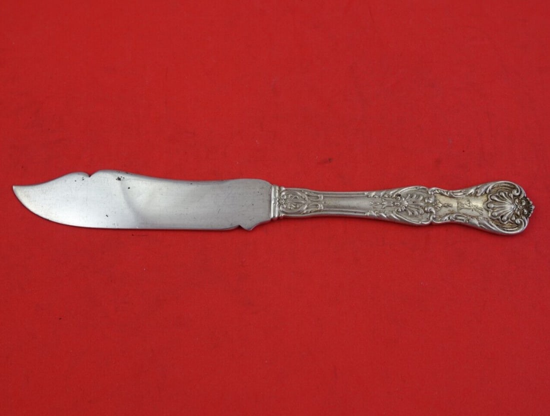 Gorham King George Sterling Silver Fish Knife 8 Inch Flat Handle: Gorham King George Sterling Silver Fish Knife 8 Inch Flat Handle This exquisite fish knife features the elegant King George pattern by Gorham, crafted from high-quality sterling silver (.925). Measuri