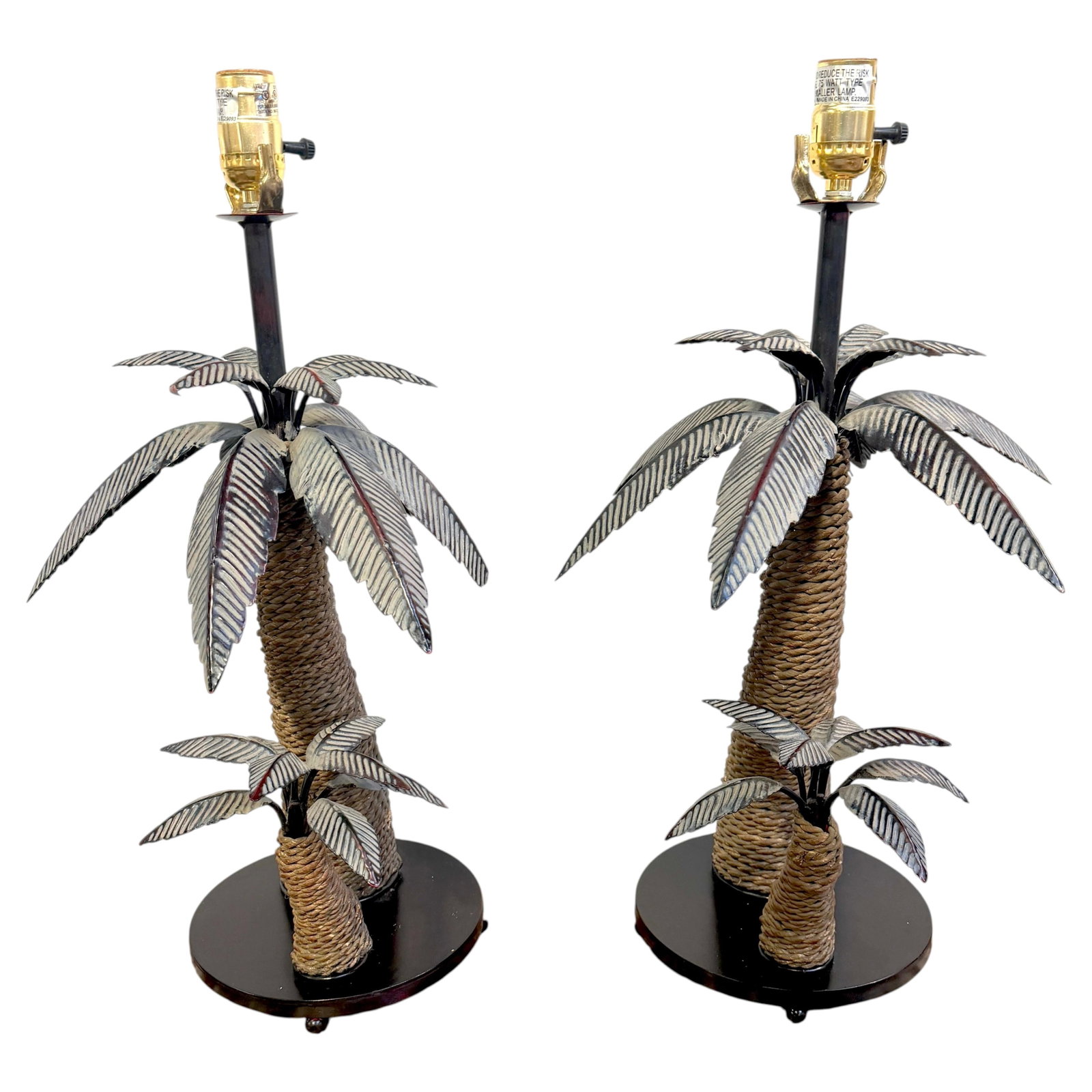 Set of 2 British Colonial Palm Tree Tole Rope Lamps (1 of 12)