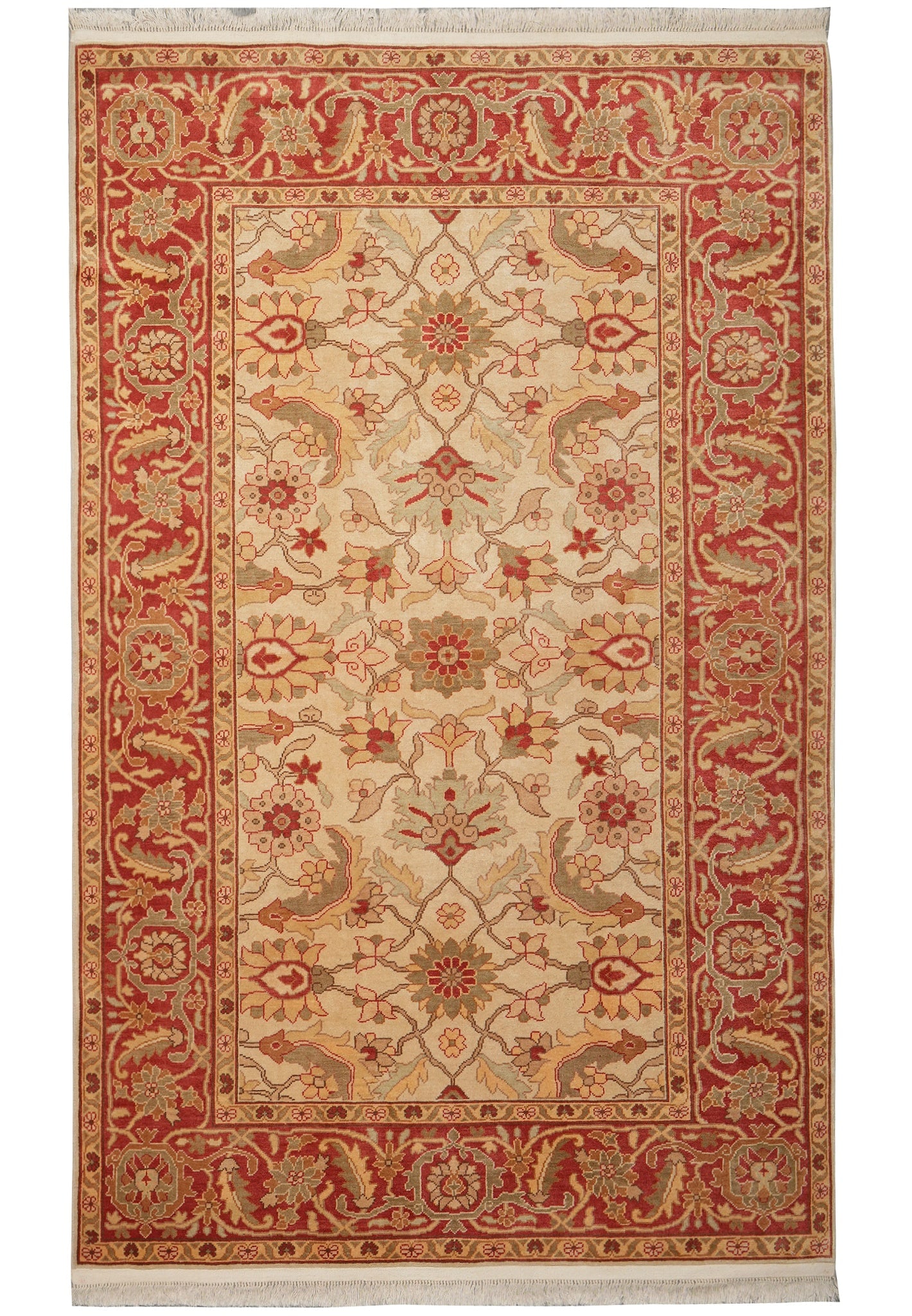 5.7 x 6 Hand Knotted Oushak Rug Beige Coral Wool: 5.7 x 6 Hand Knotted Oushak Rug Beige Coral Wool Free continental US Shipping Hand-knotted Oushak-style rug with a classic all-over floral design featuring graceful palmettes, stylized leaves, and bot