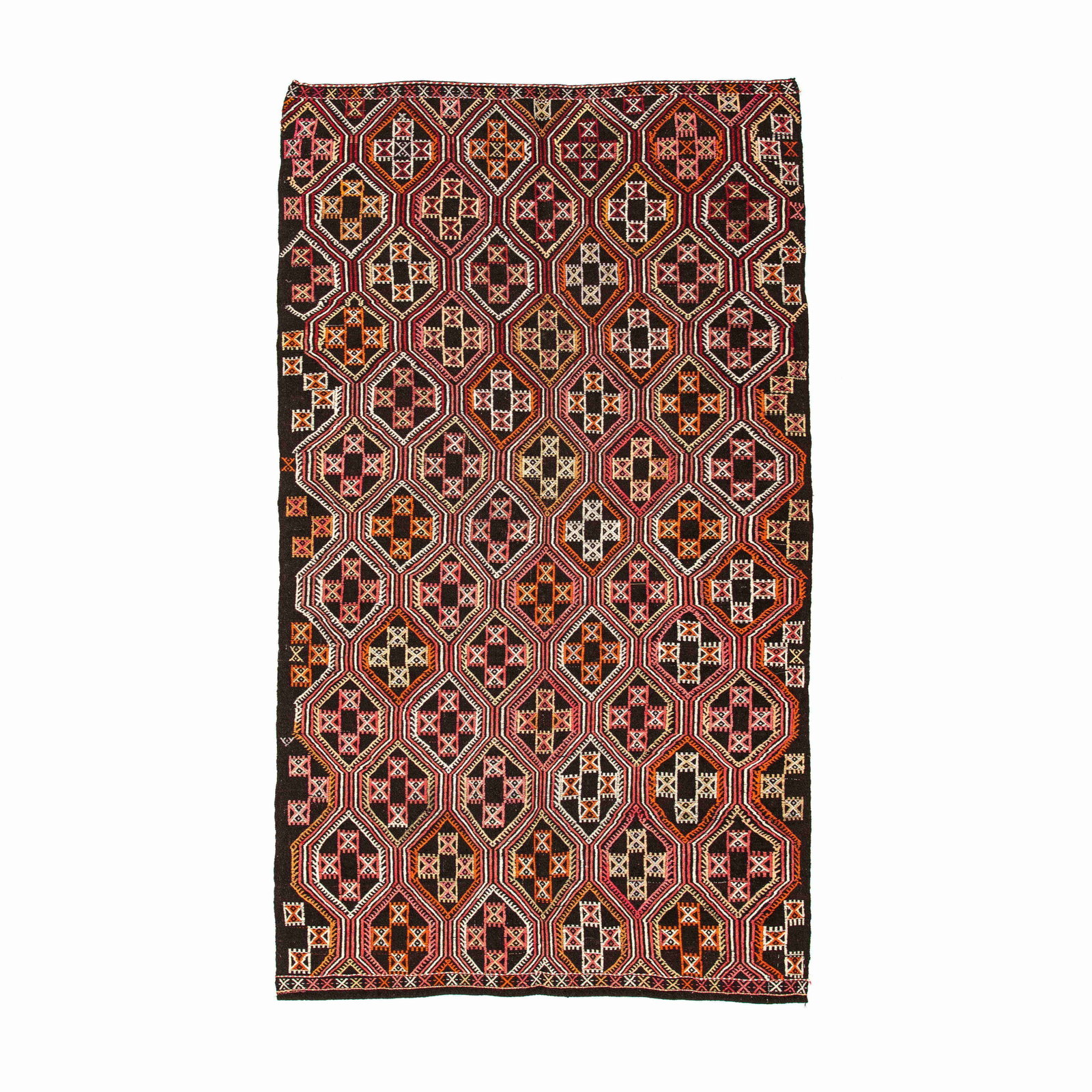 Authentic Handmade Cicim Wool on Wool Kilim Rug 68.1 x 124.8 Inches: Authentic Handmade Cicim Wool on Wool Kilim Rug 68.1 x 124.8 Inches This authentic handmade Cicim kilim is crafted from high-quality wool on wool, showcasing traditional weaving techniques. Its flat w