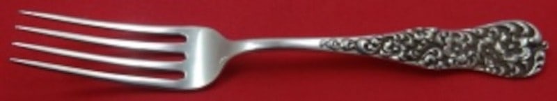 Dominick Haff Rococo Sterling Silver Dinner Fork 6 7 8: Dominick Haff Rococo Sterling Silver Dinner Fork 6 7 8 This is a sterling silver regular fork in the Rococo pattern by Dominick & Haff. Crafted in the United States between 1850 and 1899, this fork fe