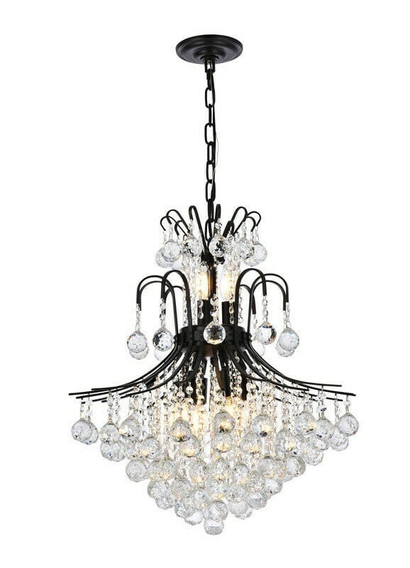 Toureg 11-Light Royal Cut Crystal Foyer Chandelier 22 Inch Black: Toureg 11-Light Royal Cut Crystal Foyer Chandelier 22 Inch Black This modern empire-style chandelier features a striking black and clear finish with royal cut crystal balls, offering a sophisticated c
