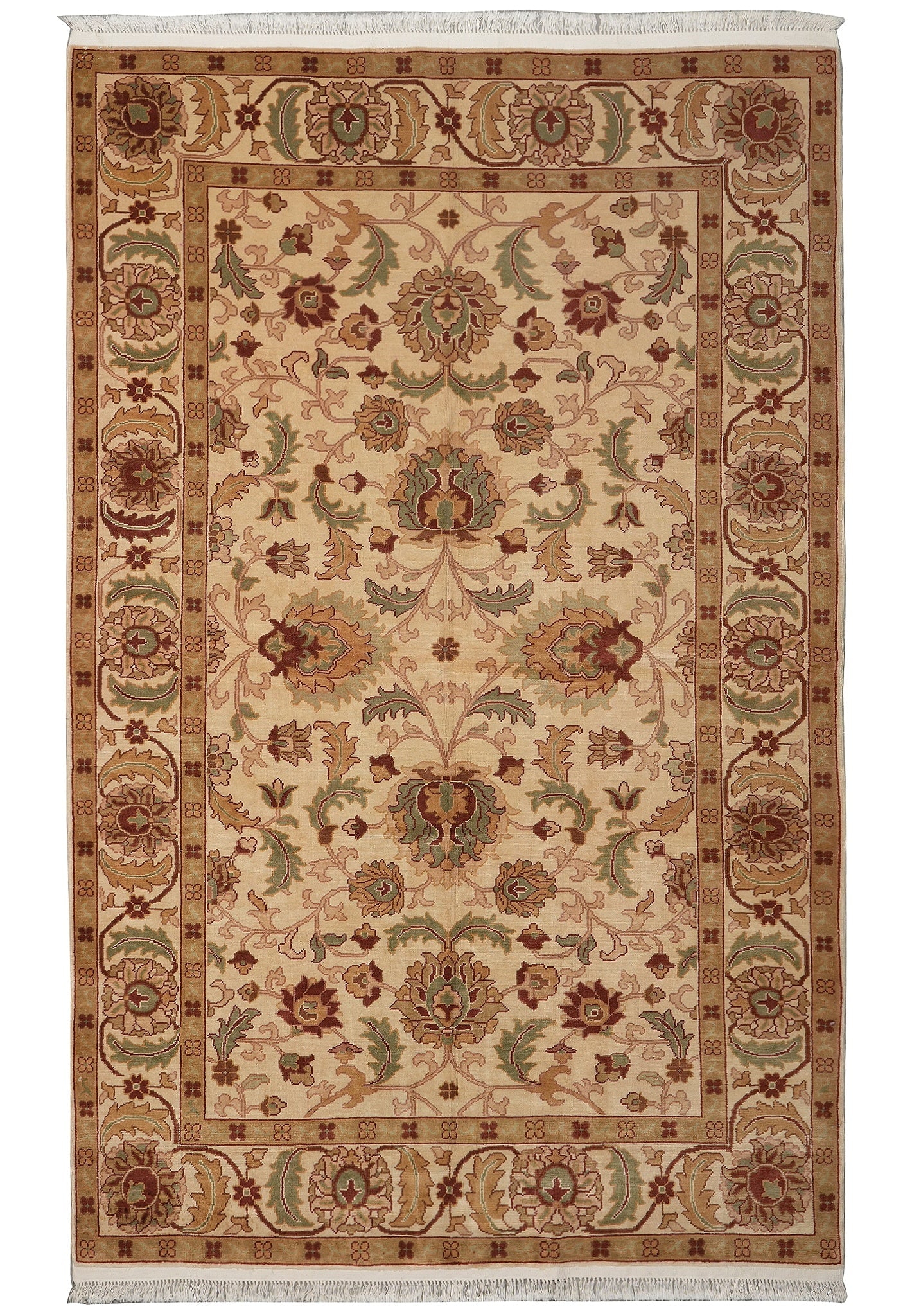 5.9 x 9 Beige Transitional Chobi Vegetable Dyed Rug: 5.9 x 9 Beige Transitional Chobi Vegetable Dyed Rug Free continental US Shipping Transitional Chobi rug in a beige colorway with an intricate floral pattern. This vegetable dyed rectangular rug featur