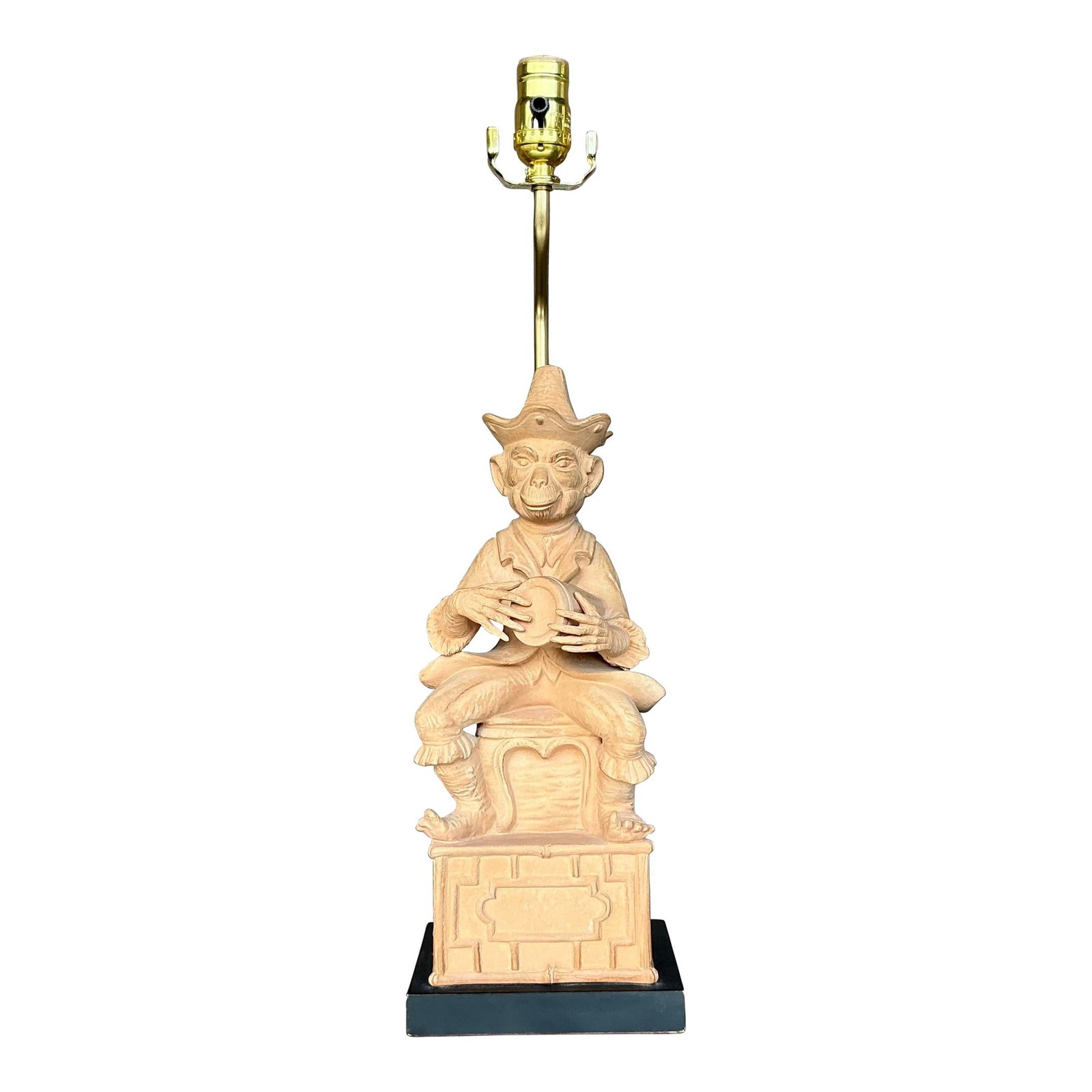 Charming Vintage Terracotta Monkey Lamp with Drum 22.5": Charming Vintage Terracotta Monkey Lamp with Drum 22.5" Add a touch of eclectic charm to your home with this Vintage Terracotta Monkey Lamp. This uniquely crafted lamp features a seated terracotta mon